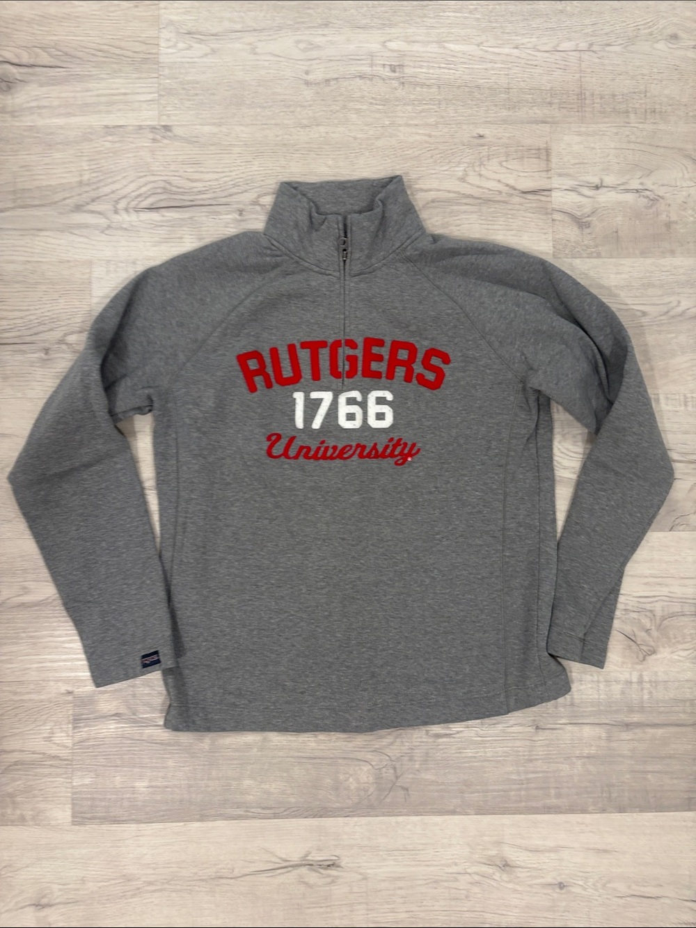 Jansport Gray Quarter-Zip Sweatshirt with Red & White Rutgers Script